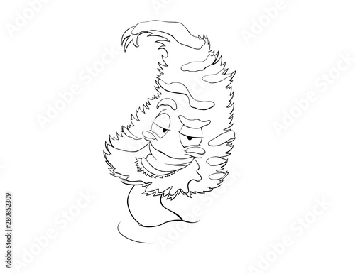 Over Confident Anthropomorphic Pine Tree Vector Line Art