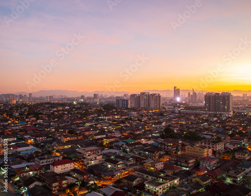 Canvas Print Sunrise over Petaling Jaya and Kuala Lumpur, Malaysia
