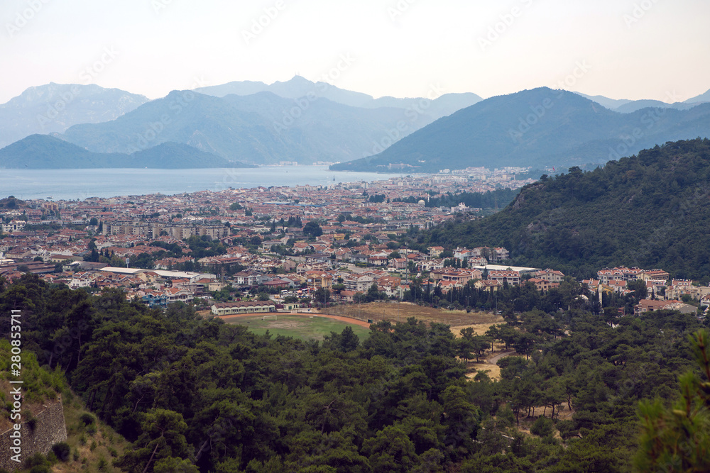 beautiful view from the observation deck from the mountain to the city of Marmaris Turkey
