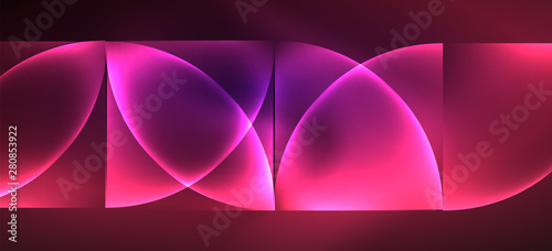 Neon glowing techno lines, hi-tech futuristic abstract background. Template with abstract shapes in dark space