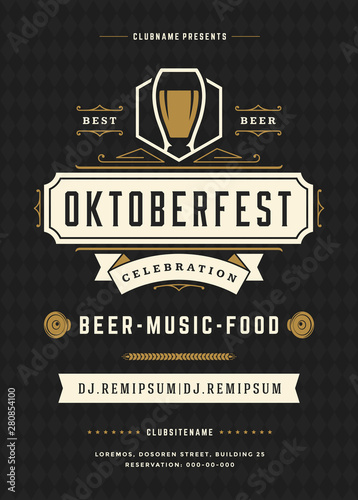 Oktoberfest flyer or poster retro typography template design beer festival celebration vector illustration
