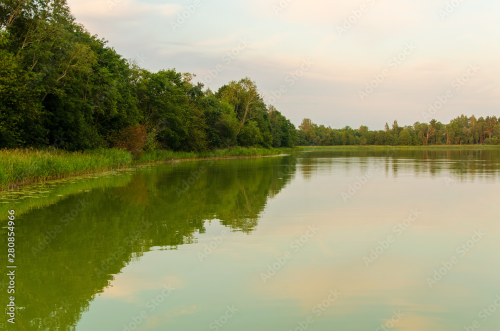 landscape with lake and blue sky