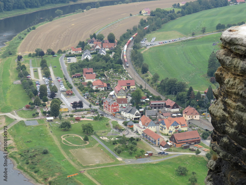 aerial view of city from above Elbe Sandstone Mountains