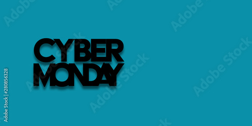 Word Cyber Monday in black on blue background, voucher, discount, season sale, pomotion, comercial
