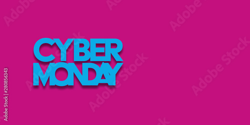 Word Cyber Monday in blue on pink background, voucher, discount, season sale, pomotion, comercial