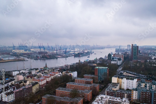 Hamburg, Germany View of the city from a height. Real estate city from the top. Panorama of the city, view from above.