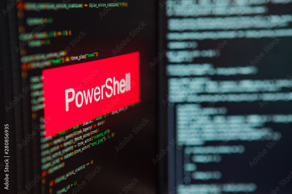 Programming language, PowerShell inscription on the background of ...