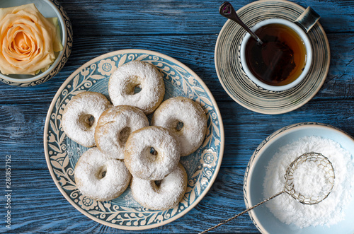 Spanish biscuits wine rings with icing sugar