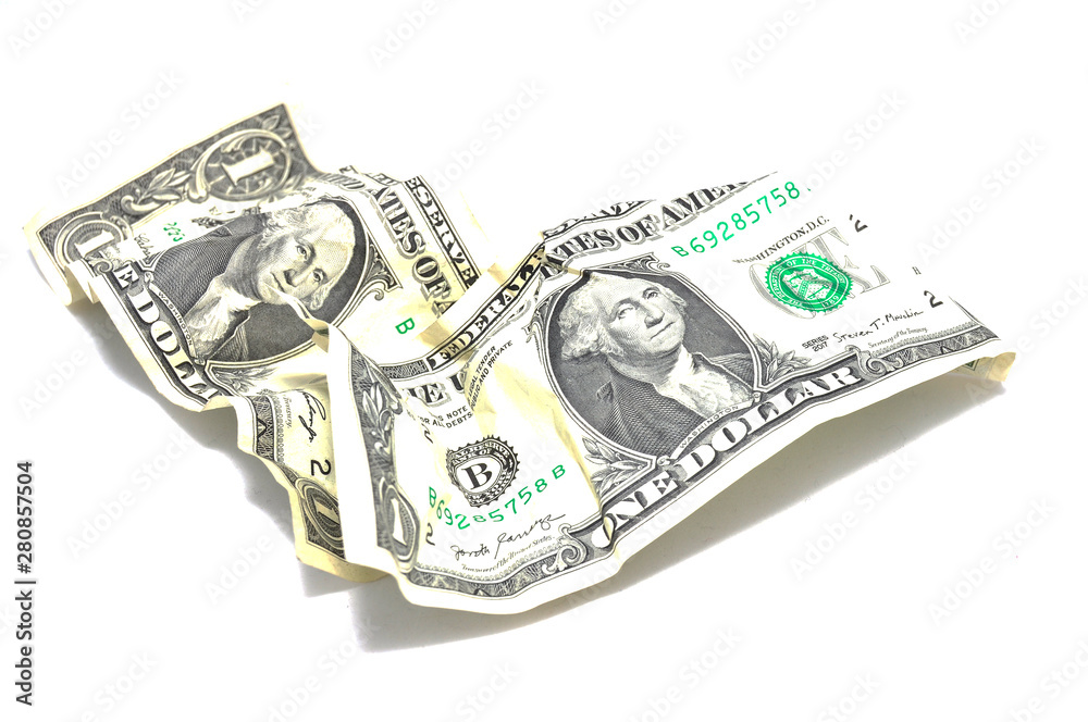 One dollar on white background close-up One dollar on white background close-up