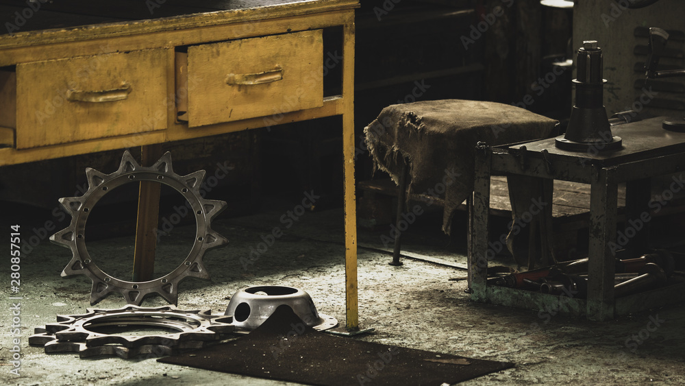 The interior in the old workshop. Details The interior in the old workshop. Details