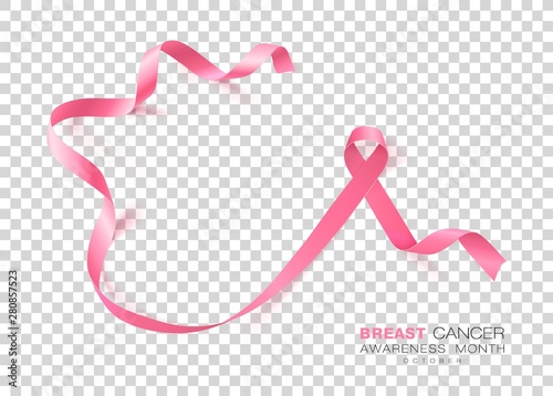 Breast Cancer Awareness Month. Pink Color Ribbon Isolated On Transparent Background. Vector Design Template For Poster.