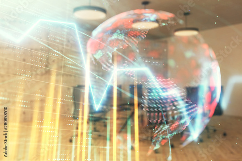 Wallpaper Mural Double exposure of stock market graph with globe hologram on conference room background. Concept of international finance Torontodigital.ca