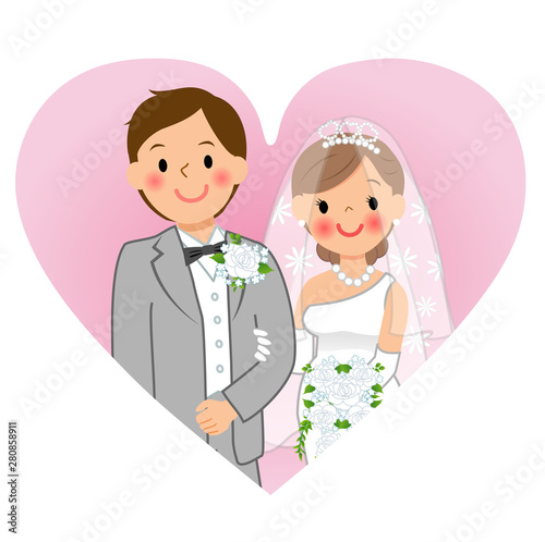腕を組む結婚式の新郎新婦