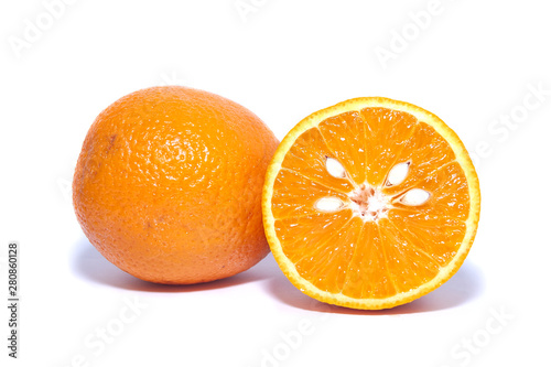 Oranges on a white background. Fruit peaches. cinnamon.