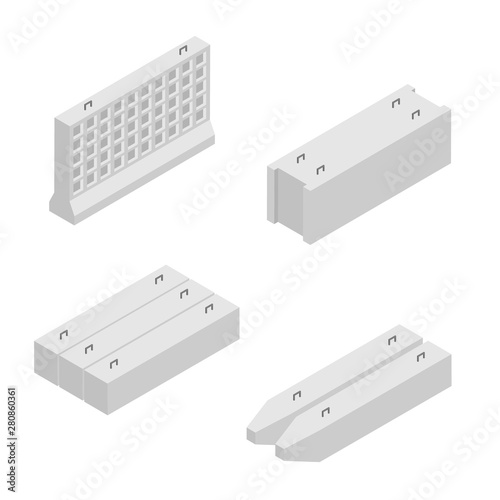 Building and construction materials vector icon set isometric view isolated on white background.