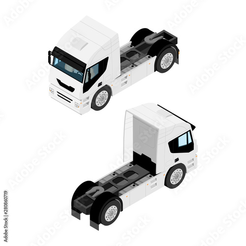 Heavy transport truck without a trailer isometric view isolated on white background