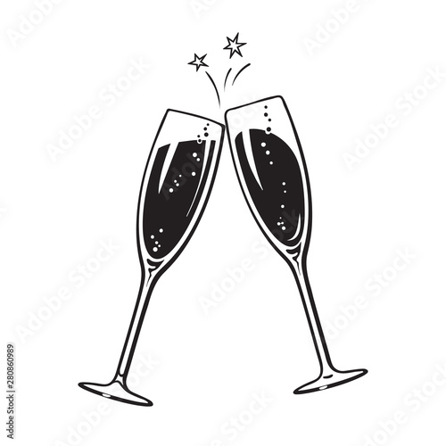 Slika na platnu Two sparkling glasses of champagne or wine