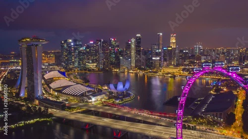 aerial view hyperlapse 4k video of the Marina Bay Sands in Singapore City Skyline.