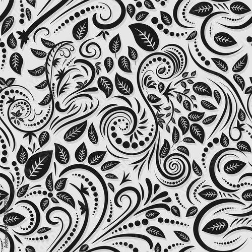 Seamless white background with black pattern in baroque style. Vector retro illustration. Ideal for printing on fabric or paper for wallpapers  textile  wrapping.