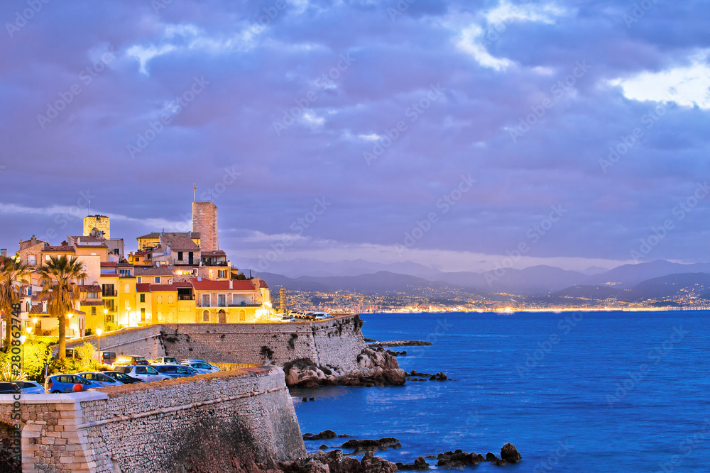 Antibes historic old town seafront and landmarks dawn view