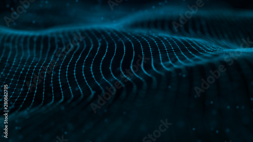 Futuristic background of points and lines with a dynamic wave. Big data. Abstract background 3d rendering. 4k.