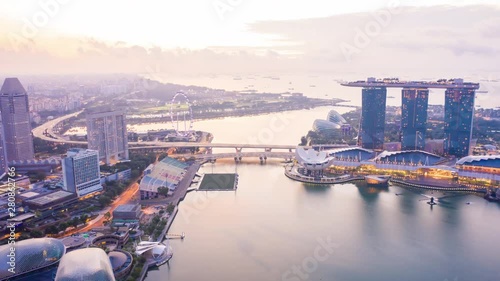 aerial view hyperlapse 4k video of the Marina Bay Sands in Singapore City Skyline.
