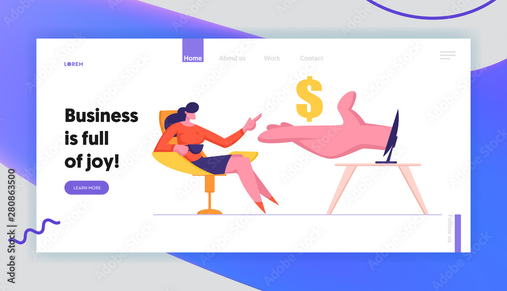 Woman Earn Money in Internet Website Landing Page, Hand Giving Golden Dollar to Businesswoman Sitting at Computer Screen, Freelance, Online Job, Web Page. Cartoon Flat Vector Illustration, Banner Woman Earn Money in Internet Website Landing Page, Hand Giving Golden Dollar to Businesswoman Sitting at Computer Screen, Freelance, Online Job, Web Page. Cartoon Flat Vector Illustration, Banner