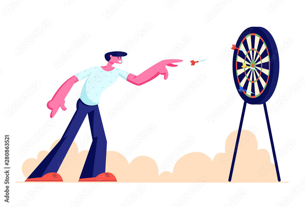 Young Man Playing Darts Outdoors, Character Throw Dart into Target Board,  Recreation, Sports Activity, Creative Spare Time, Sport Competition,  Entertainment in Park. Cartoon Flat Vector Illustration Stock Vector |  Adobe Stock