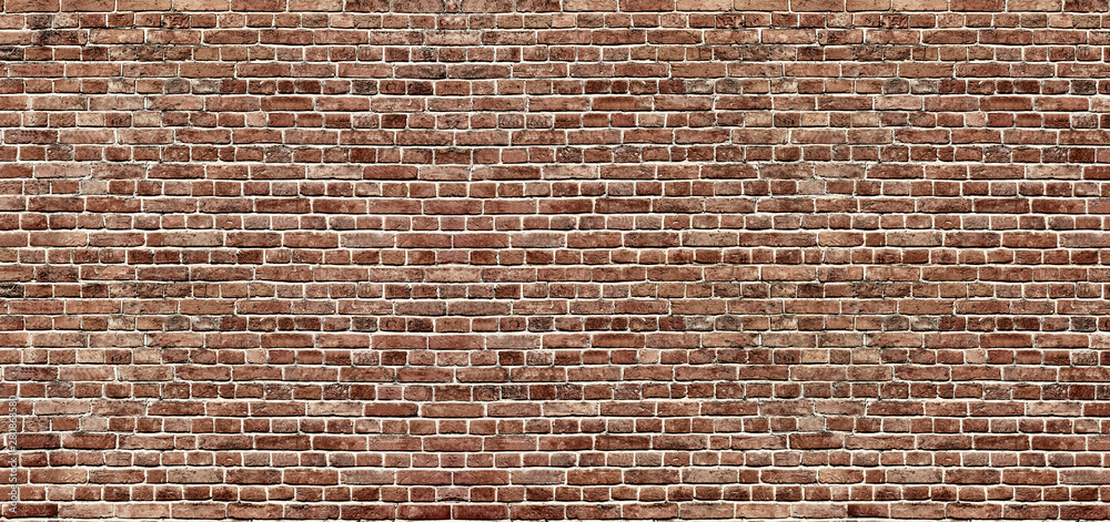Brick texture. Panoramic background of wide old red brick wall texture. Home or office design backdrop