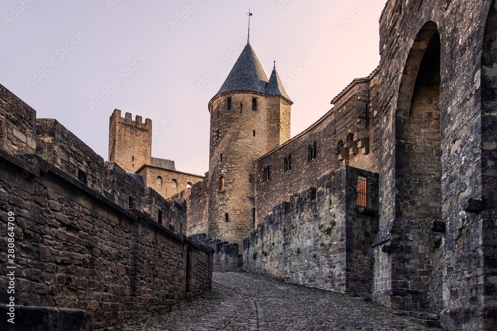 View of the medieval old town of Carcassonne in France