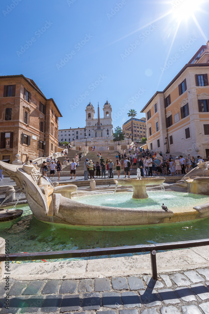 Piazza de spagna in rome, italy. view with Steps and Fontana della Barcaccia