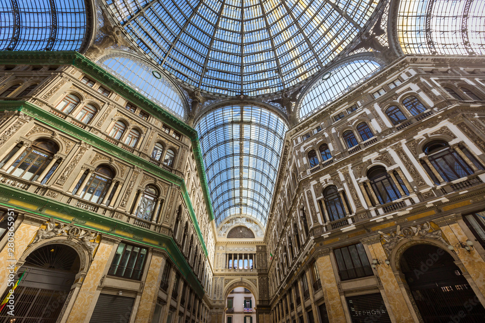 Naples, Italy - June, 2018: Shopping gallery - Galleria Umberto I in Naples, Italy
