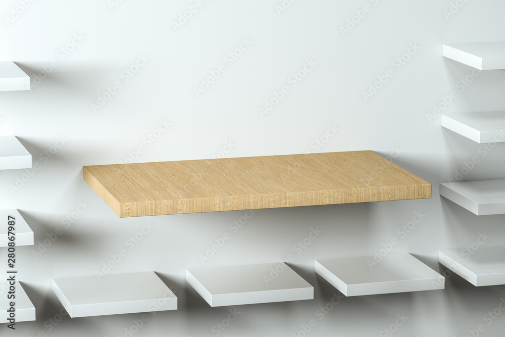 3d rendering, the wooden cubic platform in the white empty room. 3d rendering, the wooden cubic platform in the white empty room.