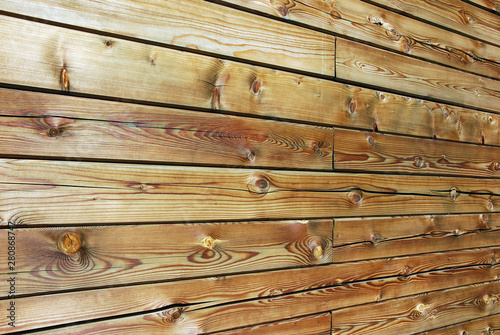 Wall of natural wood timber, beautiful wood texture,weather  darkened, tilted shot, perspection lines, annual rings structure photo