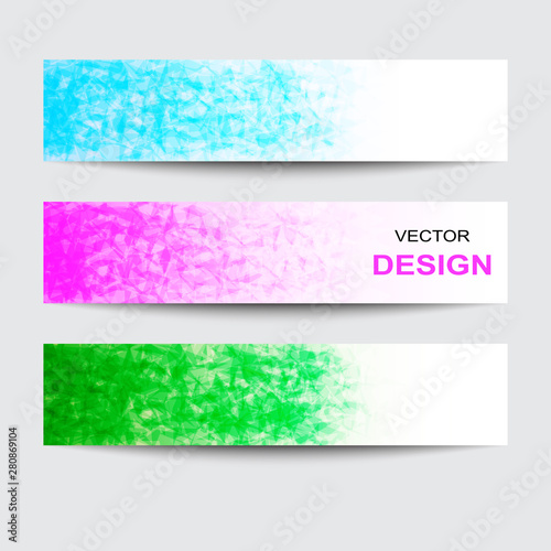 Abstract banner design. Geometric backgrounds. 3 color solutions.
