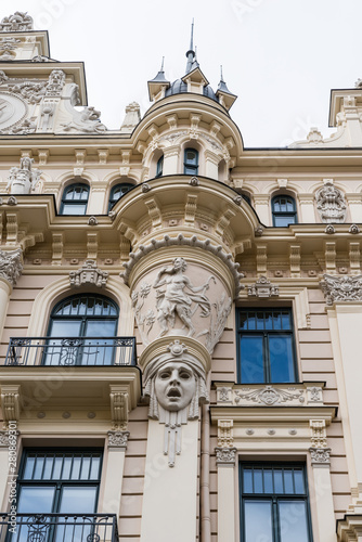 Detail of Art Nouveau (Jugendstil) building in the historical center of Riga; Latvia