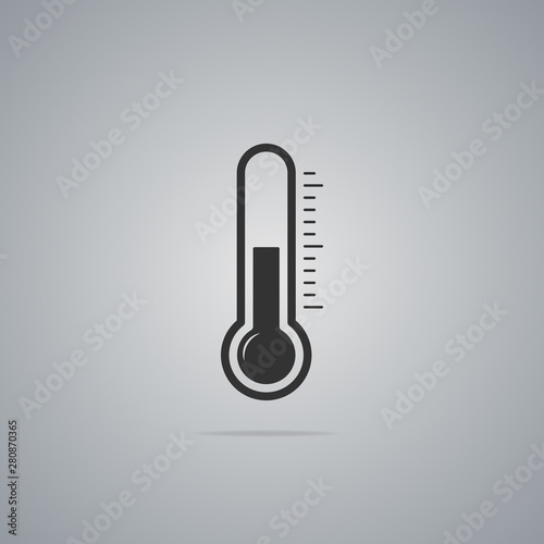 Black weather thermometer icon isolated on gray background. Vector illustration.