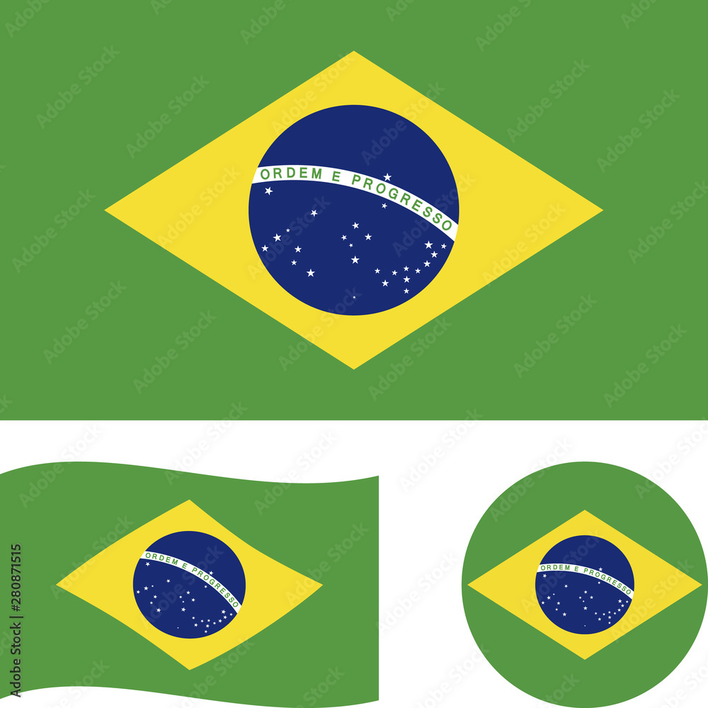 Fototapeta premium Federative Republic of Brazil. National flag. Correct proportions, wave, round. Abstract concept, icon set.