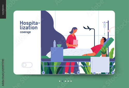 Hospitalization template -medical insurance template -modern flat vector concept digital illustration - a hospital patient in the private ward and a doctor on ward round