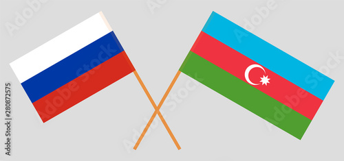 Azerbaijan and Russia. Crossed Azerbaijani and Russian flags