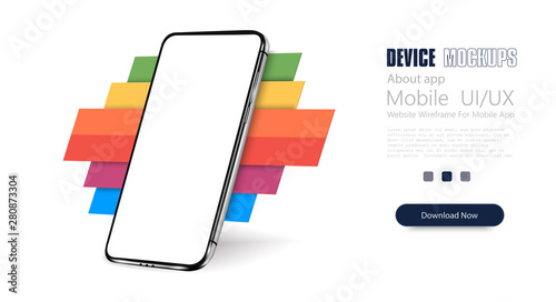 Smartphone frame less blank screen, rotated position. 3d isometric cell phone. Smartphone perspective view. Template for infographics or presentation UI design interface. Trends color, Colorful.Vector