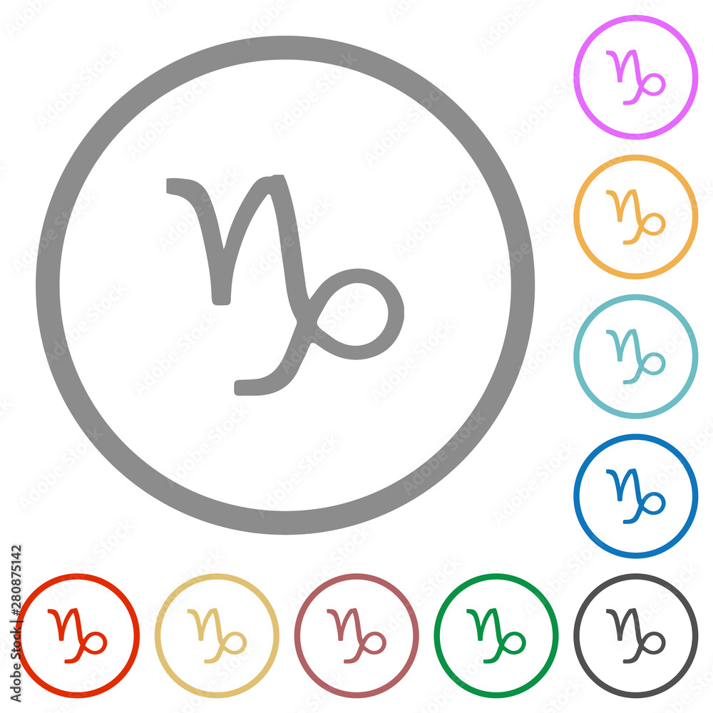 Capricorn zodiac symbol flat icons with outlines Capricorn zodiac symbol flat icons with outlines