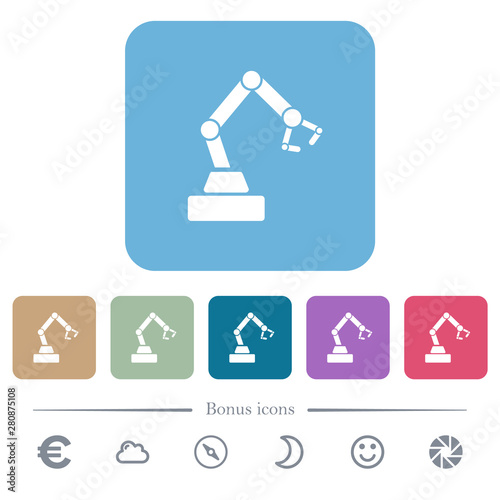 Robot arm flat icons on color rounded square backgrounds
