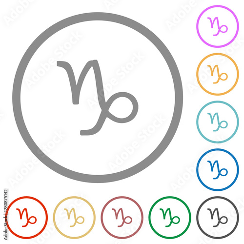 Capricorn zodiac symbol flat icons with outlines