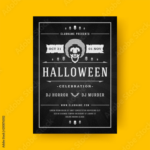 Halloween party flyer celebration night party poster design vintage typography template vector illustration