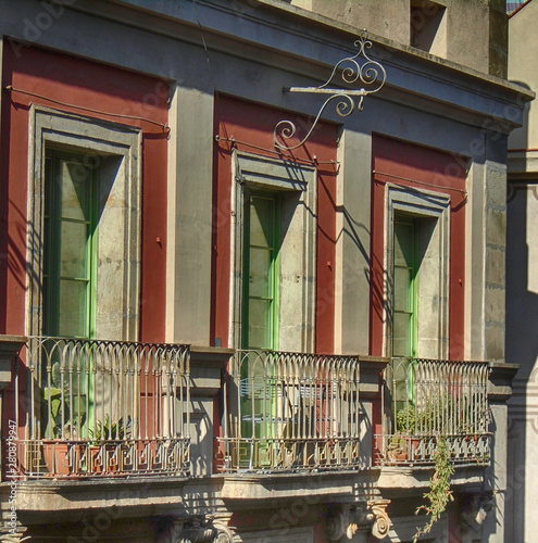 Balconies and windows on winters day