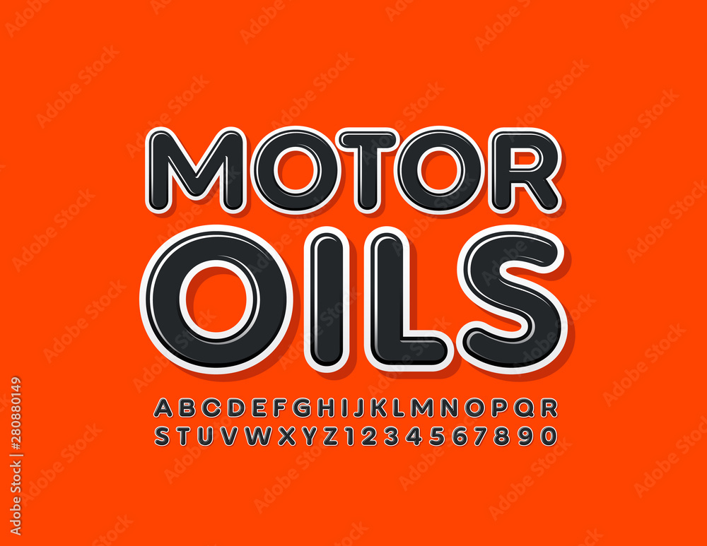 Fototapeta premium Vector modern logo Motor Oils with glossy black Font. Stylish Uppercase Alphabet Letters and Numbers