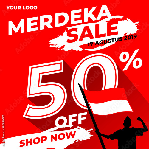 merdeka sale banner design, 50% off
