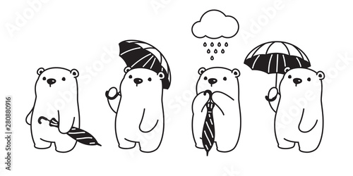 Bear vector icon polar bear umbrella rain cartoon character logo illustration doodle design