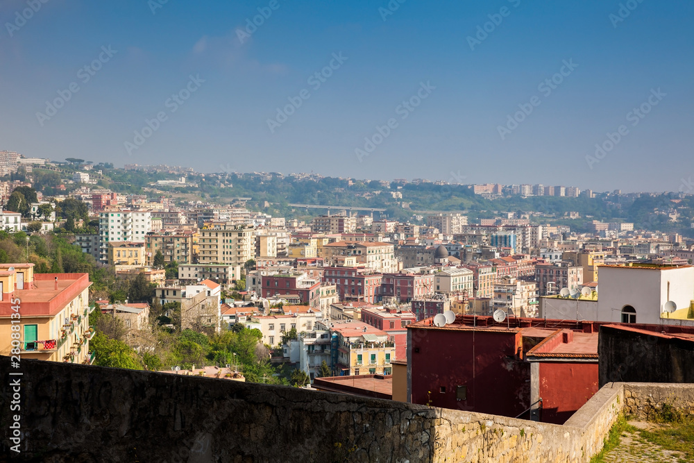 View of Naples city from the Pedamentina di San Martino a complex system of tiered descents with 414 steps that connects the Certosa di San Martino to the historical center of the city
